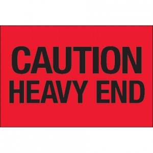 2" x 3" Fluorescent Red "Caution - Heavy End" 