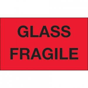 3" x 5" "Glass Fragile" Fluorescent Red Labels 500/rl